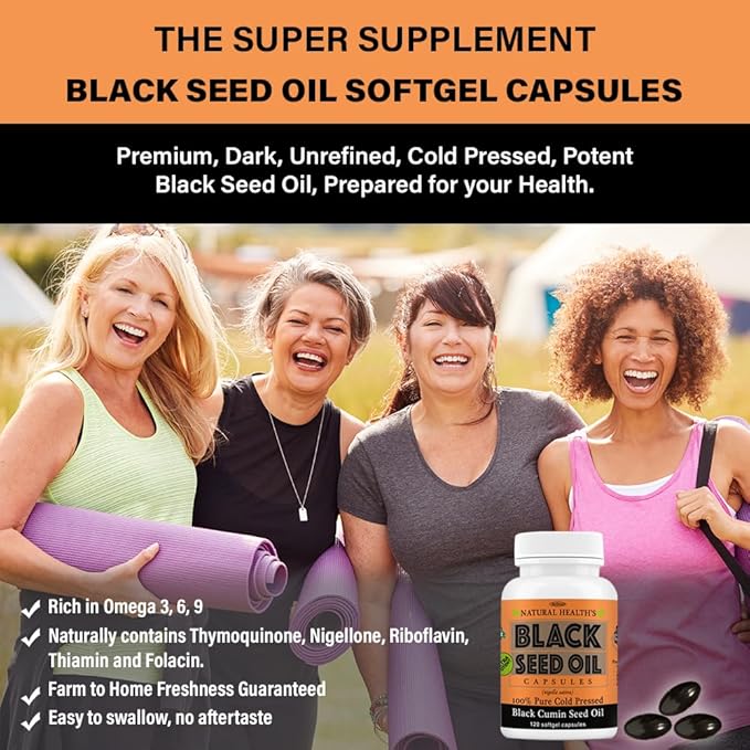 Pure Black Seed Oil Capsules 1000mg per serving - 120 Capsules - Cold Pressed and Non GMO