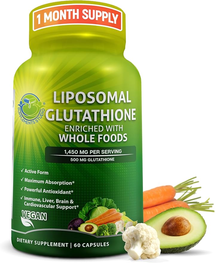 Liposomal Glutathione 500mg - Active Form L Glutathione (Reduced) for Maximum Absorption - Made with Organic Whole Foods - Master Antioxidant & Detoxifier - Immune & Cardiovascular Support - 60 count