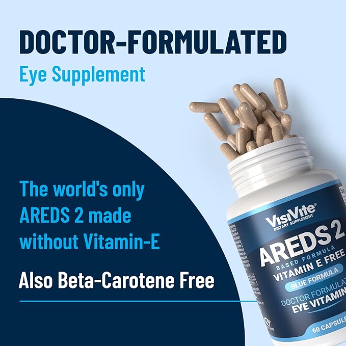 AREDS 2 Eye Vitamins - VisiVite Vitamins for Eye Health Without Vitamin E - Eye Vitamins for Seniors - Lutein and Zeaxanthin Supplements - 60 Capsules