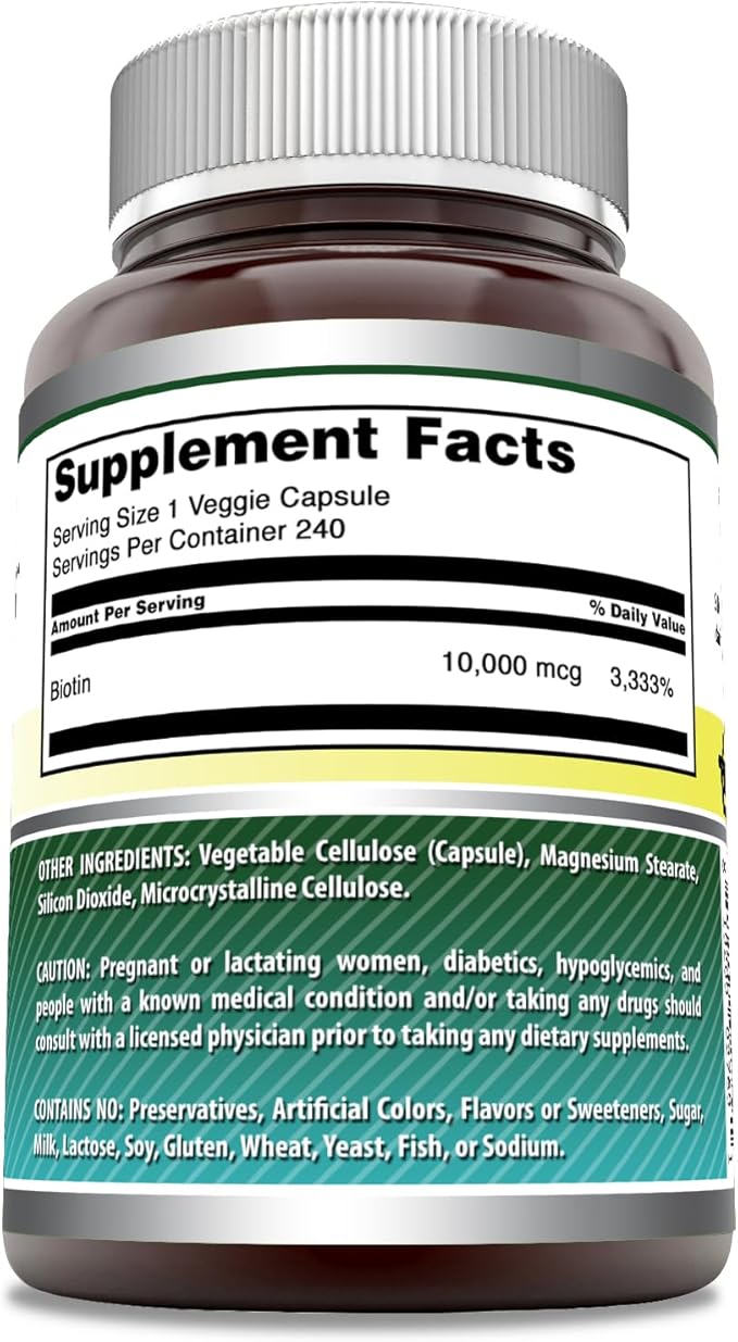 Amazing Formulas Biotin 10000 Mcg Veggie Capsules | Vitamin B7 Supplement | Non-GMO | Gluten Free | Made in USA (240 Count)