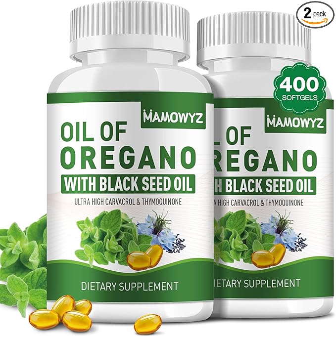 Organic Oregano Oil 400 Softgels Organic Oil of Oregano Capsules with Black Seed Oil | Immune Support, Digestive Health | Non-GMO, Gluten Free