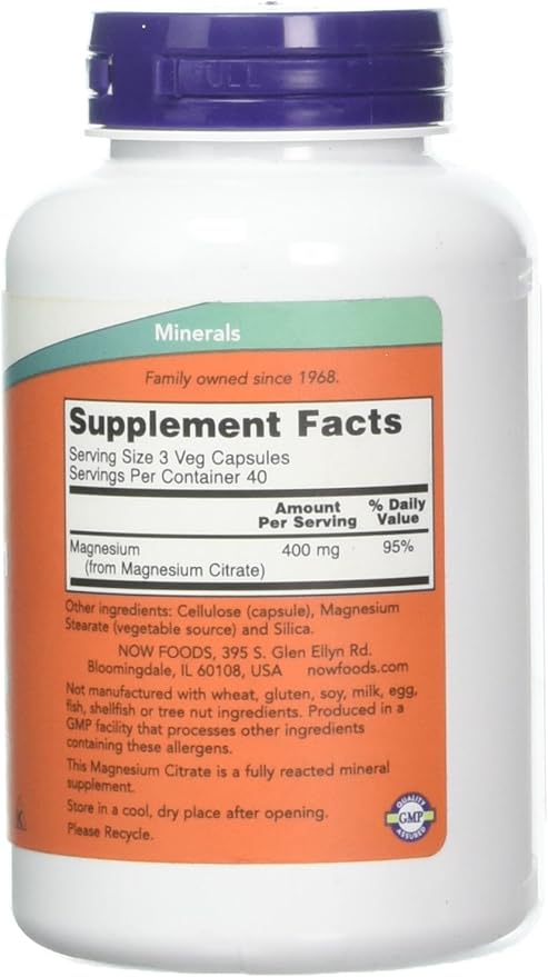 Now Foods Magnesium Citrate caps- 120 Vcaps ( 2-Pack)