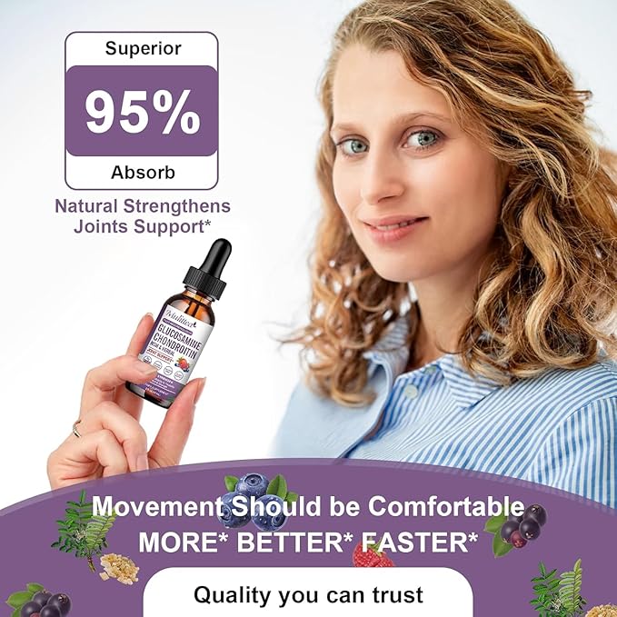 Glucosamine Chondroitin MSM Liquid Drops-w/Elderberry, Boswelia &Hyaluronic Acid-Extra Strength Joint Support Supplement for Mobility, Flexibility & Bones,High Absorption,60ml (2 fl oz)