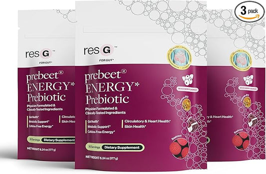 resG prebeet - Prebiotics Drink for Digestion, Occasional Constipation, Gas, Bloating with Akkermansia & GLP-1 Support w/Beet Root & Fiber, Gut Health for Women & Men - 560g (90 Servings)