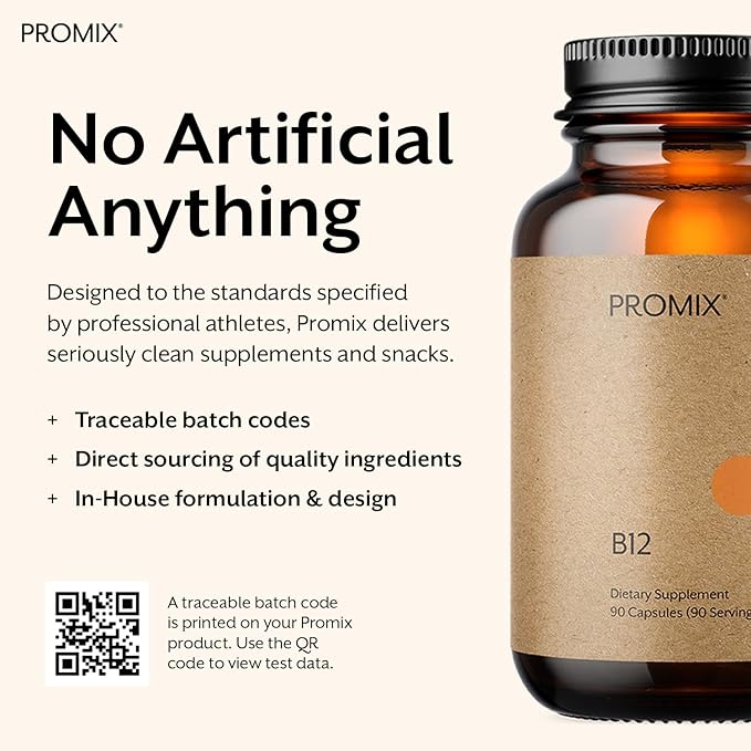 Promix Nutrition Vitamin B12 Supplement - 1000mcg as Methylcobalamin - Gut friendly - 90 count