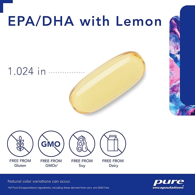 Pure Encapsulations EPA/DHA with Lemon | Ultra-Pure, Molecularly Distilled Fish Oil Concentrate with Lemon | 120 Softgel Capsules