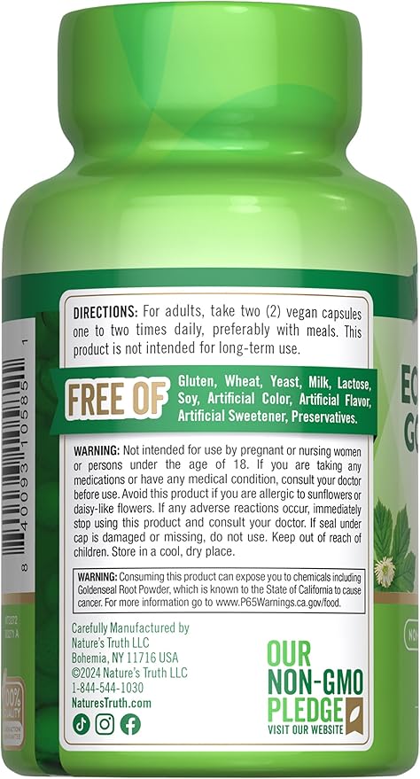 Nature's Truth Echinacea Goldenseal Capsules | 1400mg | 100 Count | Vegan, Non-GMO & Gluten Free Supplement | Herbal Support Complex