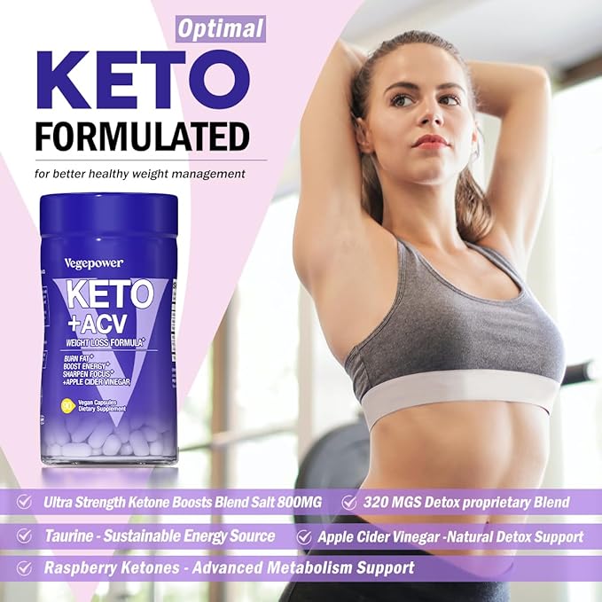 Keto Pills Apple Cider Vinegar Weight Loss Fat Burner Ketosis Diet Support Boost Energy Ketones Supplement with ACV for Women Men 90 Capsules