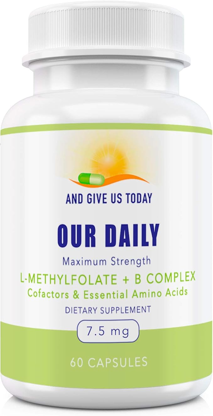 Our Daily Vites L-Methylfolate B Complex Cofactors & Essential Amino Acids (7.5mg) - Active Folate, Methylated B12 Methylcobalamin, B6 and Glycine - 60 Count