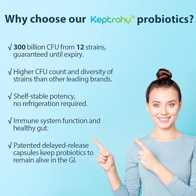 Probiotics for Women and Men, 300 Billion CFU Probiotics from 12 Strains Probiotic, Organic Prebiotics Blend, Shelf Stable Probiotic Supplement for Gut Immune & Digestive Health, 180 Capsules
