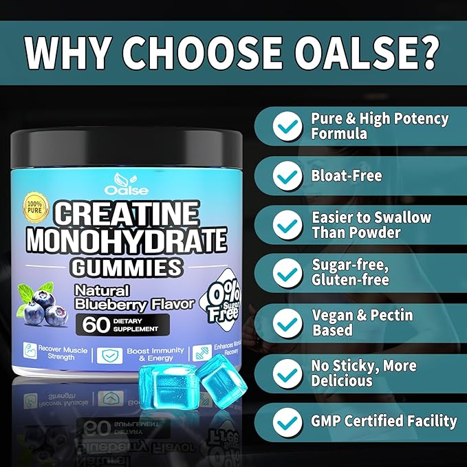 (2Pack,120 Count) Creatine Monohydrate Gummies for Men & Women 5000mg, Chewable Creatine Monohydrate with W/L-Taurine + Vitamin B12 for Muscle Support, Energy Boost - Sugar Free,Vegan (Blueberry)
