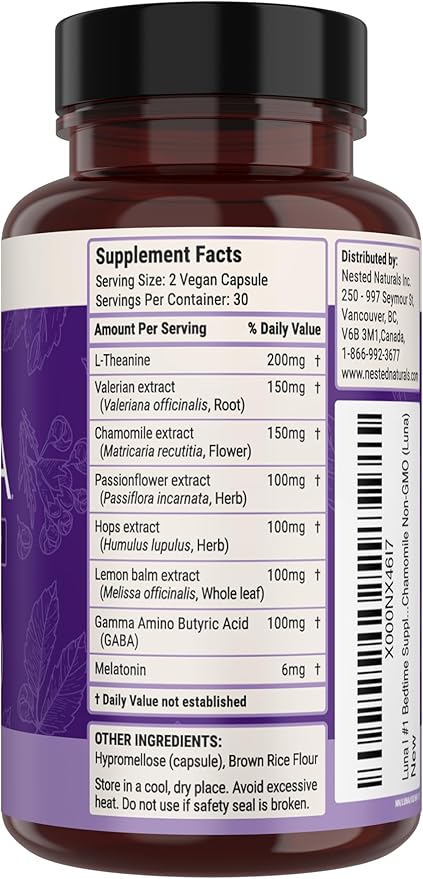 Luna Sleep Aid - Non-Habit Forming Natural Sleeping Pills for Adults with Naturally Sourced Ingredients - Valerian Root, Melatonin, Chamomile, Lemon Balm, and More - 120 Vegan Capsules