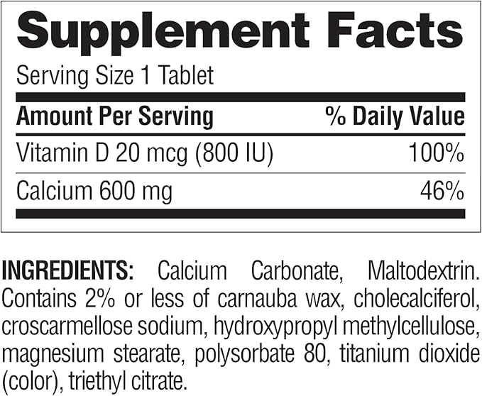 Nature's Wonder Calcium 600 mg with Vitamin D3 20 mcg for Bone Health, 220 Tablets
