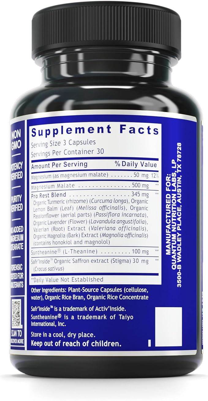 QNL Quantum Relax & Slumber - Organic, Natural Sleep Supplement for Adults - Sleep Support Supplement with Magnesium, Valerian Root, Lavender, Turmeric & More - 60 Vegetarian Capsules