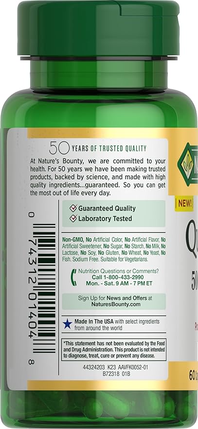Nature's Bounty Quercetin, Immune Support, 500mg, with Vitamin C, Rose HIPS, & Rutin, 60 Count