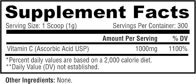 Metabolic Nutrition Vitamin C, 1000mg, Pure Pharma Grade, High Absorption Ascorbic Acid (300 g)