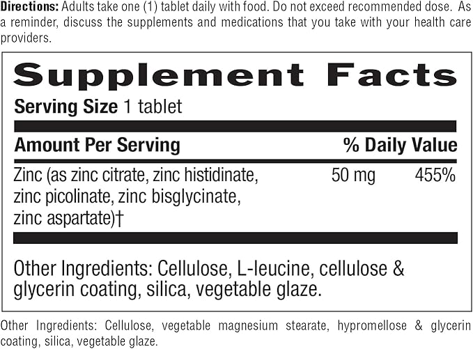 Country Life Target-Mins Zinc 50 mg 180 Tablets - Zinc Supplements for Immune Health - Zinc 50mg - Zinc Support