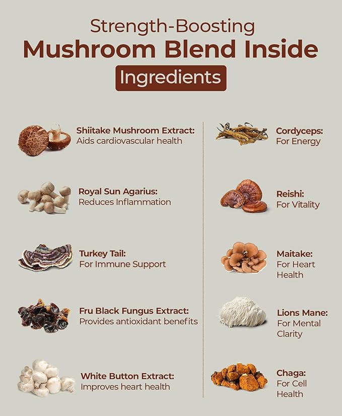 Earth Vibes 10-in-1 Mushroom Complex - 60 Vegan Capsules | Supports Immune Function & Cognitive Health | Includes Lion's Mane, Cordyceps, Reishi & Chaga | Improve Energy, Memory & Focus | Non-GMO