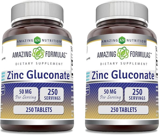 Amazing Formulas Zinc Gluconate Supplement | 50 Mg Per Serving | Tablets | Non-GMO | Gluten-Free | Made in USA (250 Count) | Pack of 2