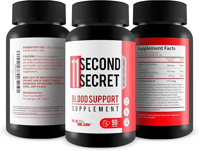 11 Second Secret Blood Support Supplement - Our Best Sugar Health Blood Health Formula - Advanced Blood Health Formula - Turmeric Berberine Cinnamon Gluco Support Supplement