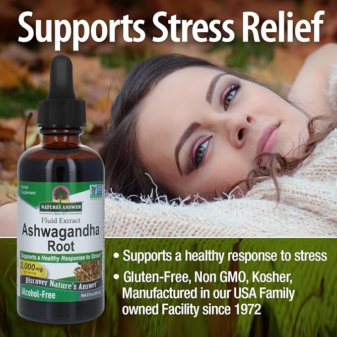 Nature's Answer Ashwagandha Root | Herbal Supplement Maintain Healthy Immune Function | Supports Body Against Stress | Gluten-Free, Alcohol-Free & Vegan 2oz