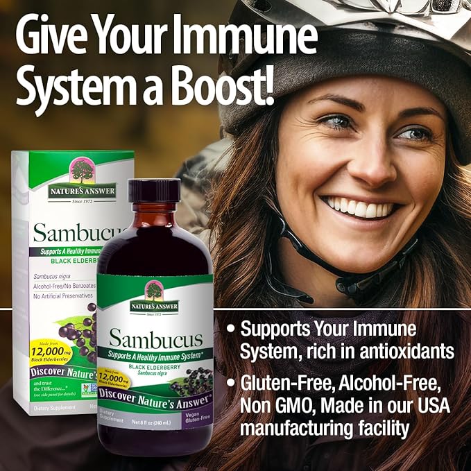 Nature's Answer Sambucus Black Elder Berry Extract Syrup in Plastic Bottle Alcohol-Free 8-Fluid Ounces | Daily Immune Support | Packed with Antioxidants | Family Friendly | Flue Season Defender
