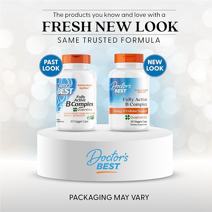 Doctors Best Fully Active B Complex, Energy & Cellular Support, Non-GMO, Gluten Free, Soy Free, Vegan 30 Veggie Caps