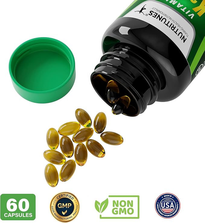 Vitamin K2 + D3 - Supports Heart, Bone & Immune Health - 100 mcg K2 (MK-7) & 5000 IU D3 - Non-GMO, Free from Gluten, Soy, & Lactose - 120 Softgels, 4-Month Supply