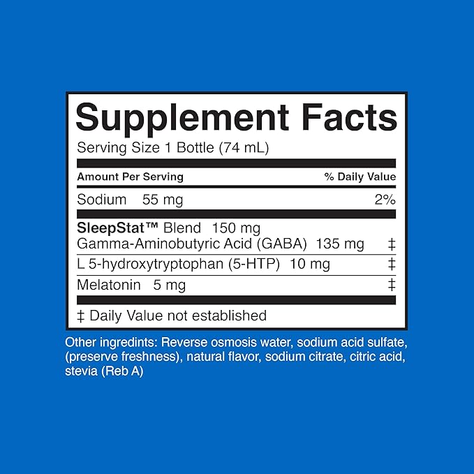 Dream Water Sleep Aid Supplement Drink; Melatonin 5mg, GABA, 5-HTP; Zero Sugar, Natural Flavors, No Added Colors, 2.5 oz Liquid Sleep Shots, Snoozeberry, 4-Count