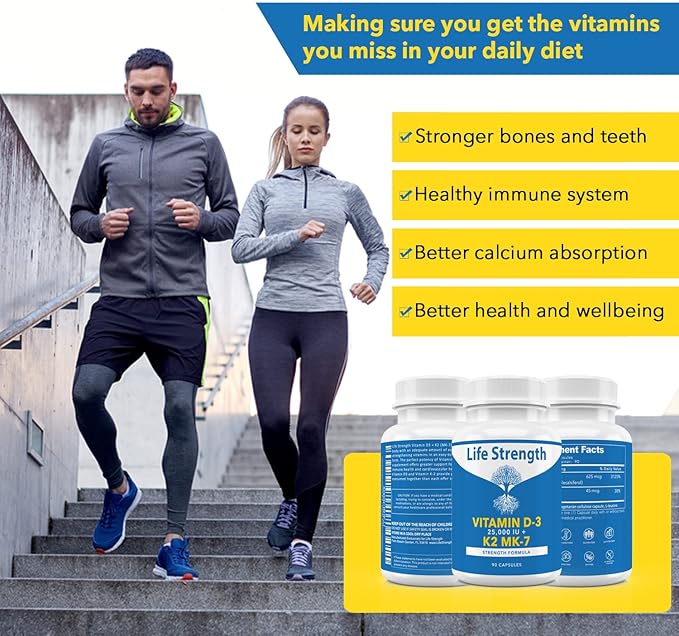 Vitamin K2 (MK7) + D3 25,000IU Supplement - Extra Strength, Non GMO, Easy to Swallow, No Fillers - Supports Immune & Bone Health