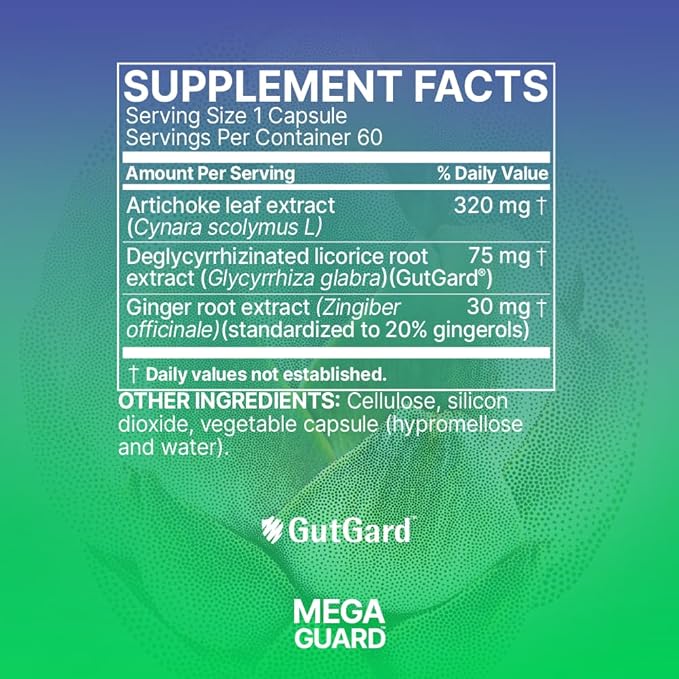 Microbiome Labs MegaGuard Gut Health Supplements - Ginger Root, Licorice Root & Artichoke Leaf Extract to Support Digestive Health & Occasional Gas - for Women, Men & Kids 8+ (60 Capsules)