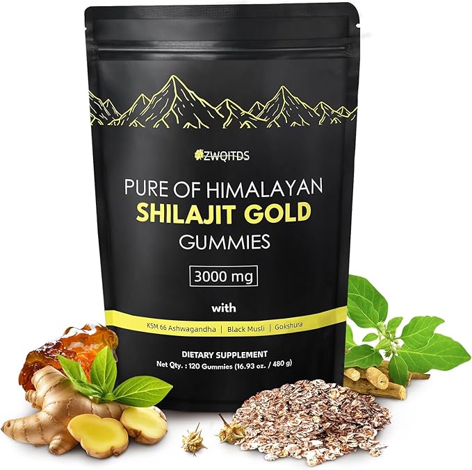 Shilajit Gummies with Ashwagandha & Turmeric - The Ultimate Organic, Vegan-Friendly Health Boost! Zero Sugar, Immunity Support for Men & Women - 120 Count! (Bag Pack)