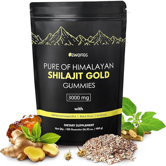 Shilajit Gummies with Ashwagandha & Turmeric - The Ultimate Organic, Vegan-Friendly Health Boost! Zero Sugar, Immunity Support for Men & Women - 120 Count! (Bag Pack)