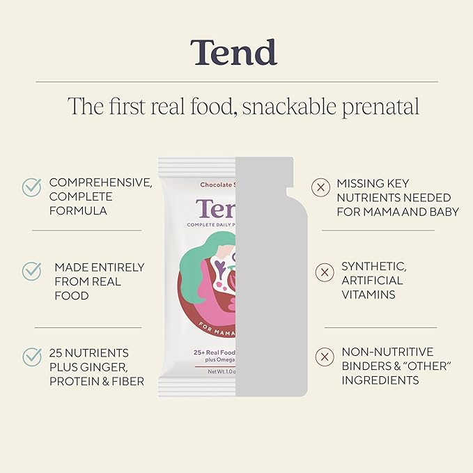 Tend Daily Best Prenatal Vitamin Bar, Chocolate Sea Salt Flavor (4ct). Prenatals with Organic Ingredients for Pregnant & Postpartum Mothers, Includes DHA, Vitamin D, B, Choline, Folate, Sunflower Lecithin