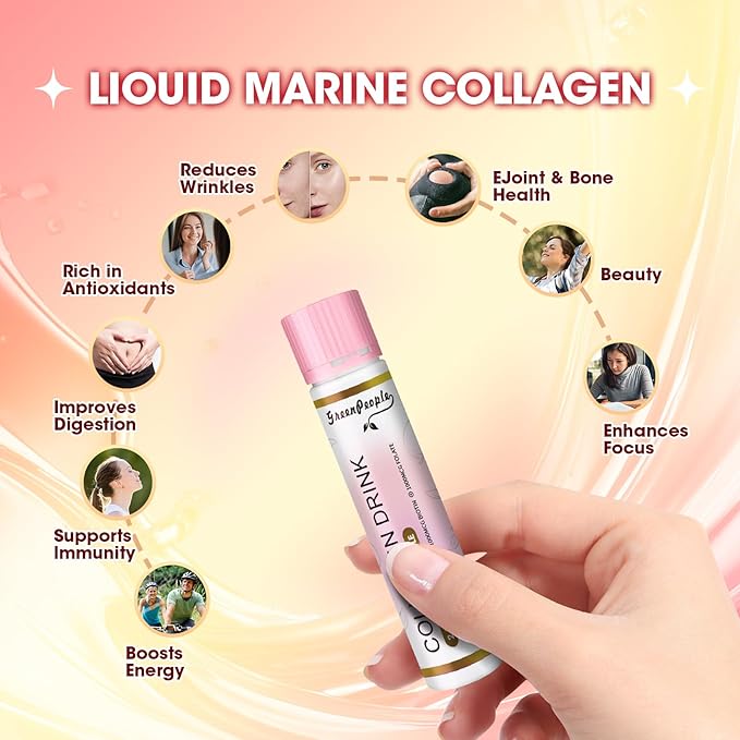 Liquid Collagen for Women & Men, Fish Collagen Peptides + Hyaluronic Acid + Vitamin Bs & C, Hair Skin Nails Joints Bones Support (0.85 fl oz, 10 Bottles, Apple)
