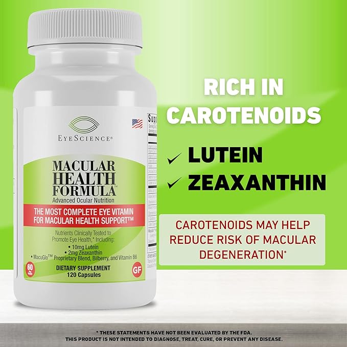 Macular Health Beyond AREDS2 Formula, Advanced Ocular Vitamin - Containing Lutein, Zeaxanthin, Bilberry, and Vitamins C, D, E, and B6 (60 Day Supply)