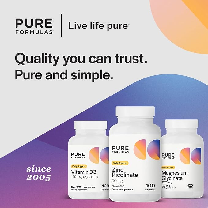 PureFormulas Zinc Picolinate 50 mg - Immunity & Hormone Support - Bioavailable 50 mg Zinc Supplement 100 Capsules