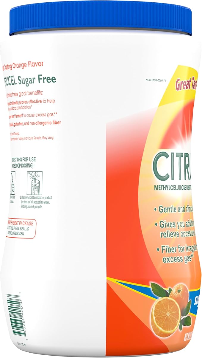 Citrucel Sugar Free Fiber Powder for Occasional Constipation Relief, Methylcellulose Fiber Powder, Orange Flavor - 32 Ounces