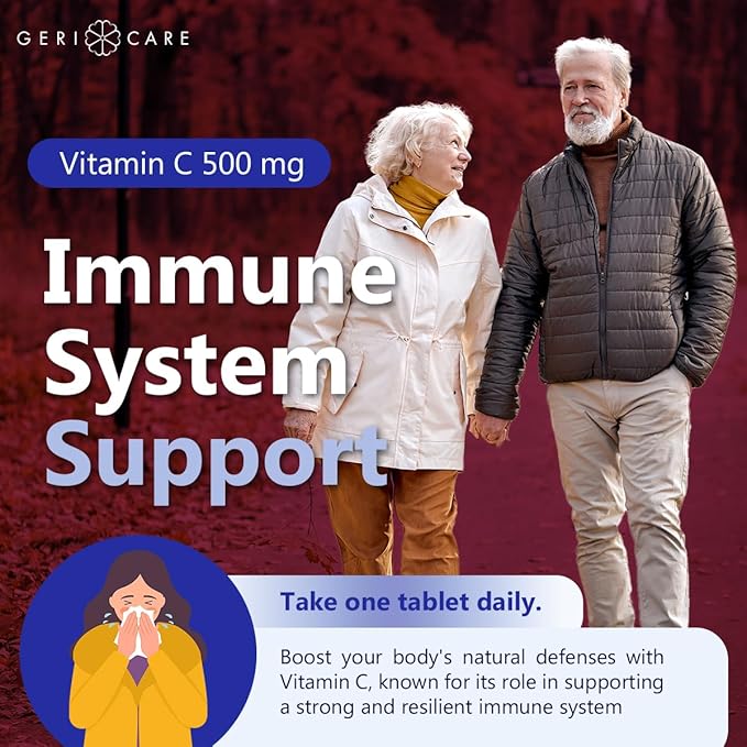GeriCare Vitamin C 500 mg, Antioxidant, Immune System Support, Nutritional Supplement Tablets, 100 Count (Pack of 1)