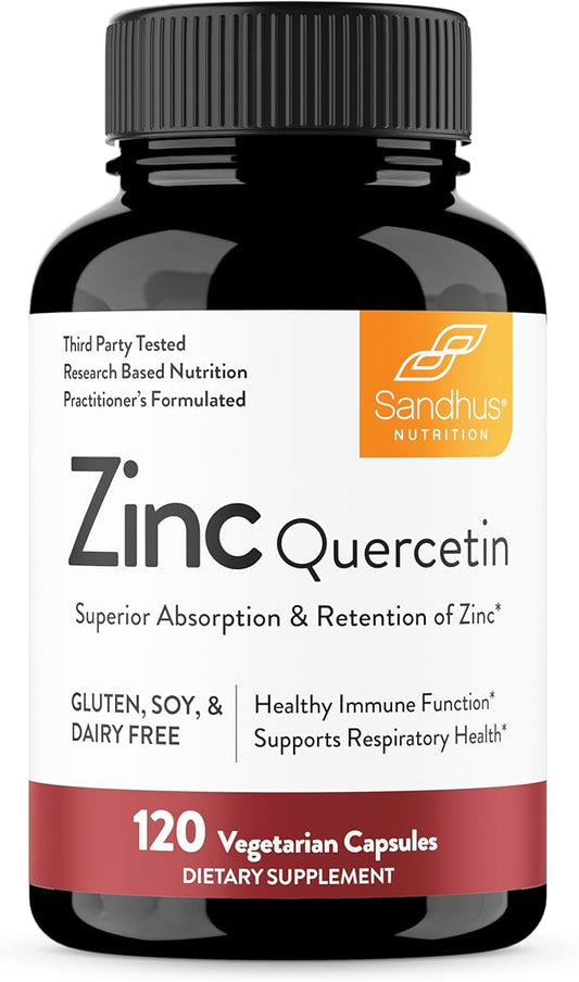 Sandhu’s Zinc Quercetin 120 Vegetarian Capsules – Zinc Supplements for Antioxidant Immune Support for Men and Women – Gluten, Soy, Dairy Free