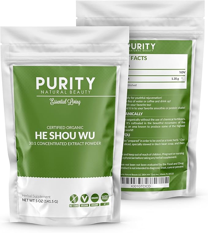 Certified Organic He Shou Wu - Large 5oz Bag of 30:1 Concentrated-Fo-ti - Organic Foti Extract- Fo ti He Shou Wu Organic (Pack of 5-25 Ounces)
