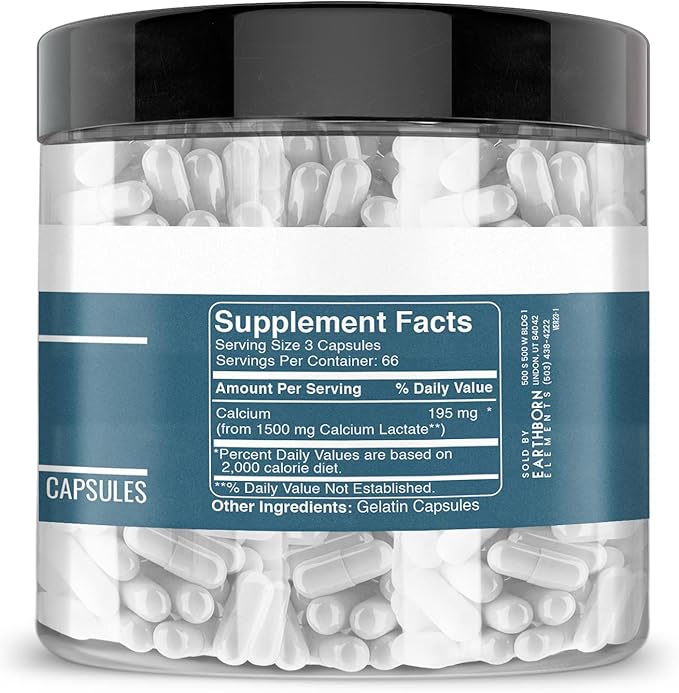 Earthborn Elements Calcium Lactate (200 Capsules) Calcium Supplement