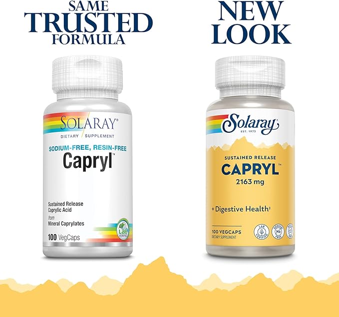 SOLARAY Capryl | Sustained Release Caprylic Acid | Healthy Gastrointestinal Tract Support | 16 Servings | 100 VegCaps