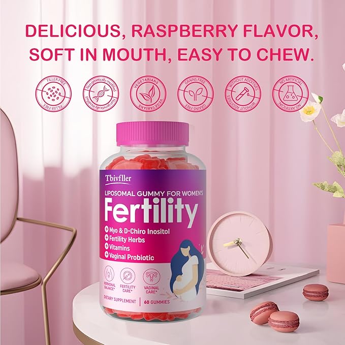 Fertility Supplements for Women, Prenatal Vitamins with Myo-Inositol & D-Chiro Inositol, Folate, Herbs, for Hormonal Balance, Fertility & Vaginal Care, 60 Prenatal Gummies (Raspberry)