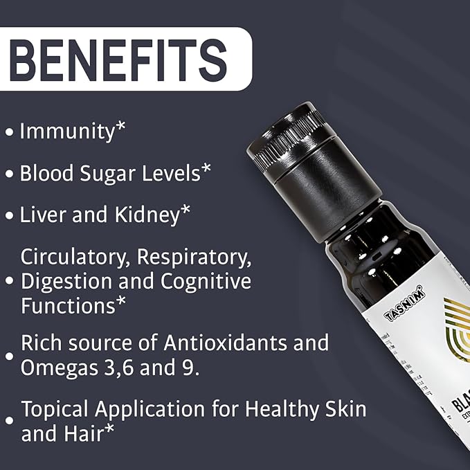 100% Ethiopian BlackSeed Oil 3.4 Fl Oz - Cold Pressed Black Seed Oil for Immune Support, High Potency 5.7% - 21% Thymoquinone Skin, Hair & Overll Health - Unrefined Black Cumin Seed Oil - Gluten Free