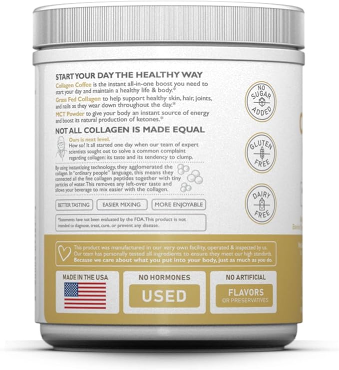 Protein Powder Combined with Premium Columbian Coffee; Grass-Fed, Non GMO, 12g Peptides, MCT Coconut Oil Powder, Soy Free, Gluten Free, Sugar Free, 40mg Caff/Srving; Chai Latte 25 Srvg