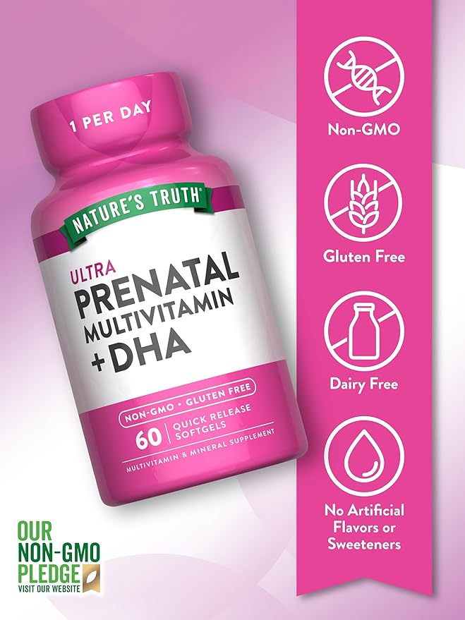 Nature's Truth Prenatal Multivitamin for Women | with DHA and Folic Acid | 60 Softgels | Non-GMO & Gluten Free Supplement