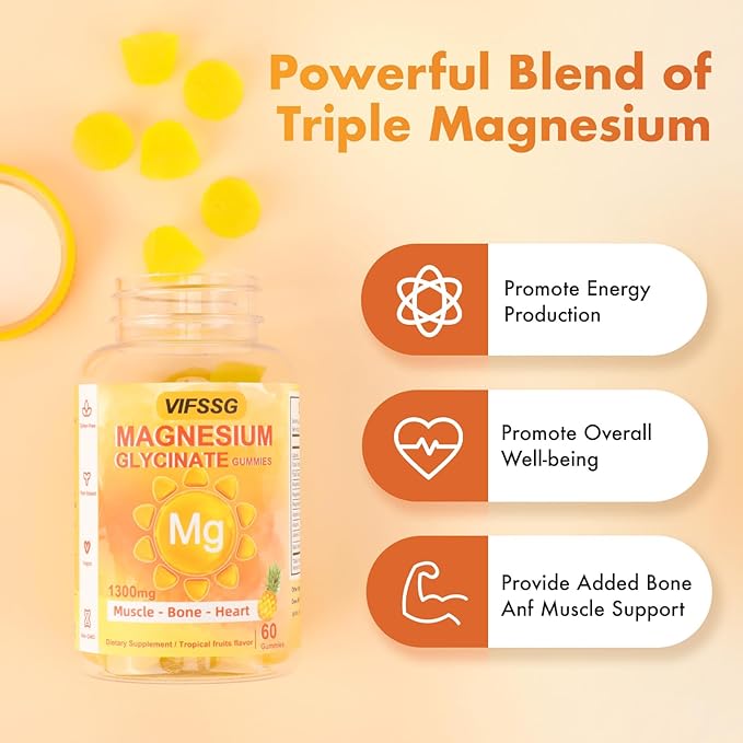 Magnesium Glycinate Gummies 500 Mg, Triple Magnesium Complex Sugar-Free Gummies with Malate 400 Mg, Citrate 400 Mg, Magnesium Supplement Chewable for Women & Men Vegan, Organic 120 Count