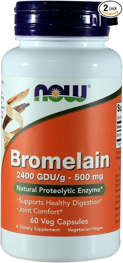 NOW Bromelain 2400 GDU, 500mg, 60 Capsules (Pack of 2)