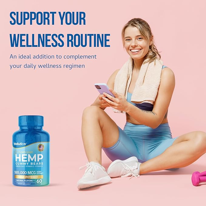 WELLUTION Hemp Gummies – High Potency 985,000 MCG – Natural Fruity Bear for Relaxation and Peace - Fast-Acting - 60ct